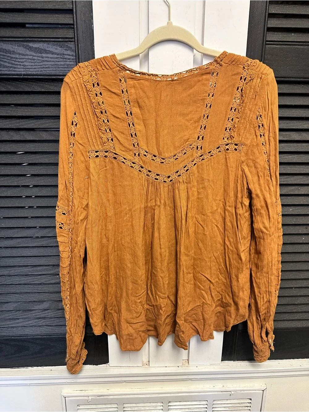 Free People Rust Button-Front Boho Peasant Blouse